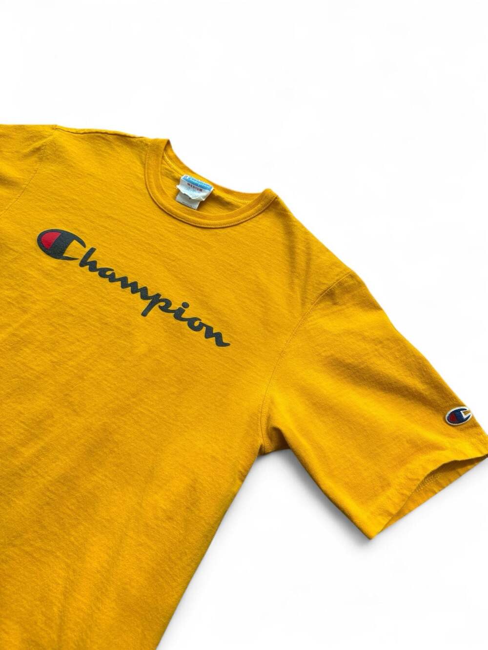 Champion Script Logo T-Shirt Mustard Yellow Size Medium - Picture 2 of 3